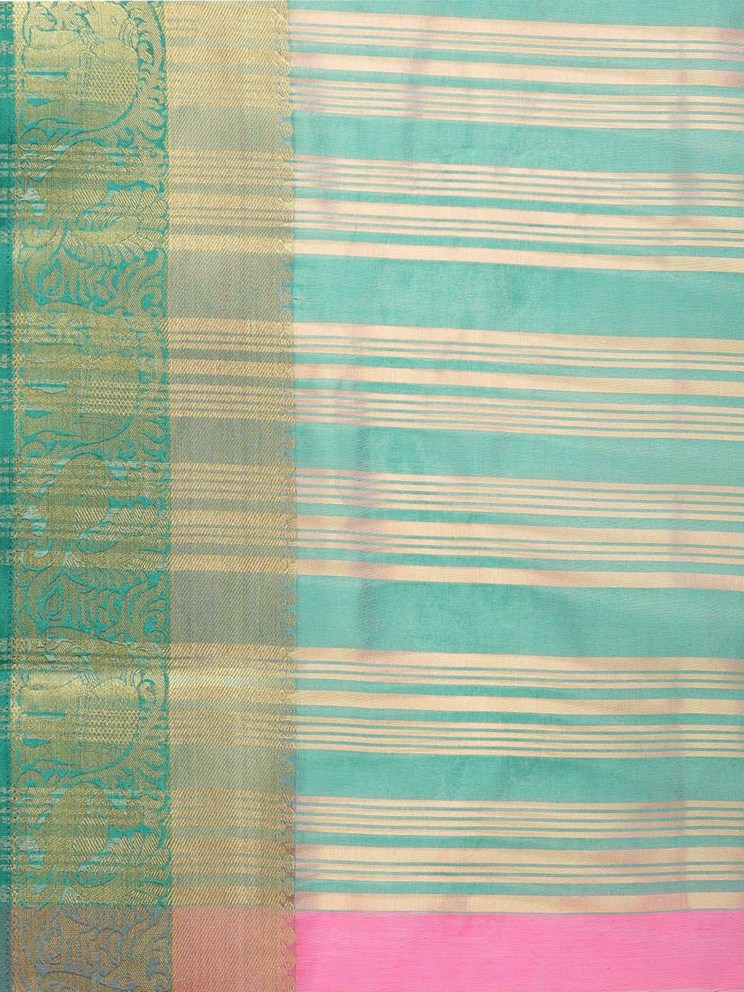 Ishin Chanderi Cotton Pink Solid With Golden Zari Border Women's Saree/Sari