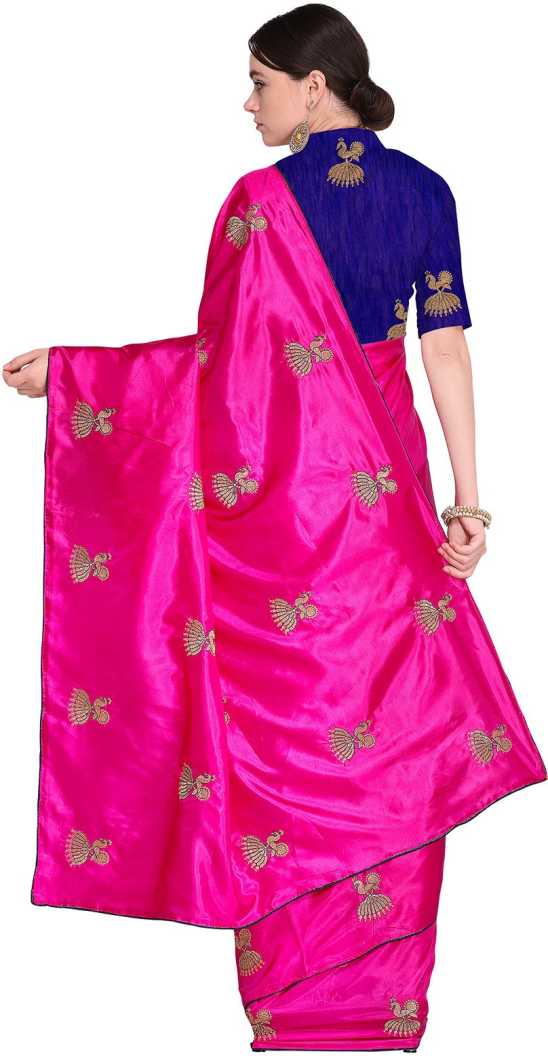 Ishin Poly Silk Pink Embroidered Women's Saree