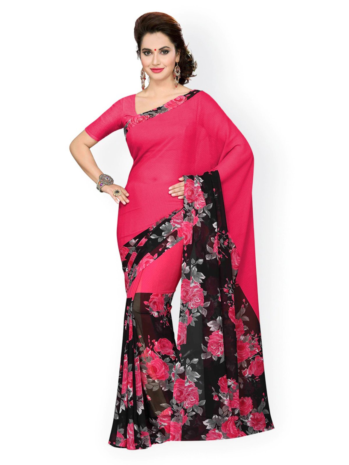 Ishin Poly Georgette Printed Women's Saree/Sari
