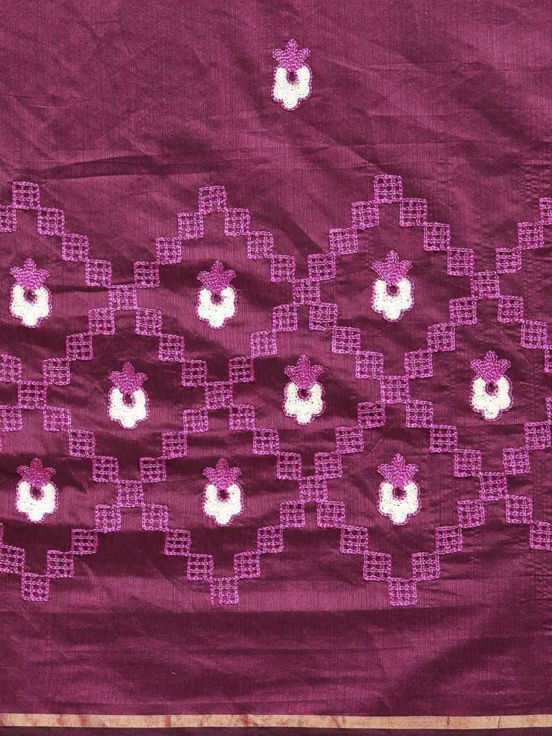 Ishin Art Silk Burgundy Embroidered Women's Saree