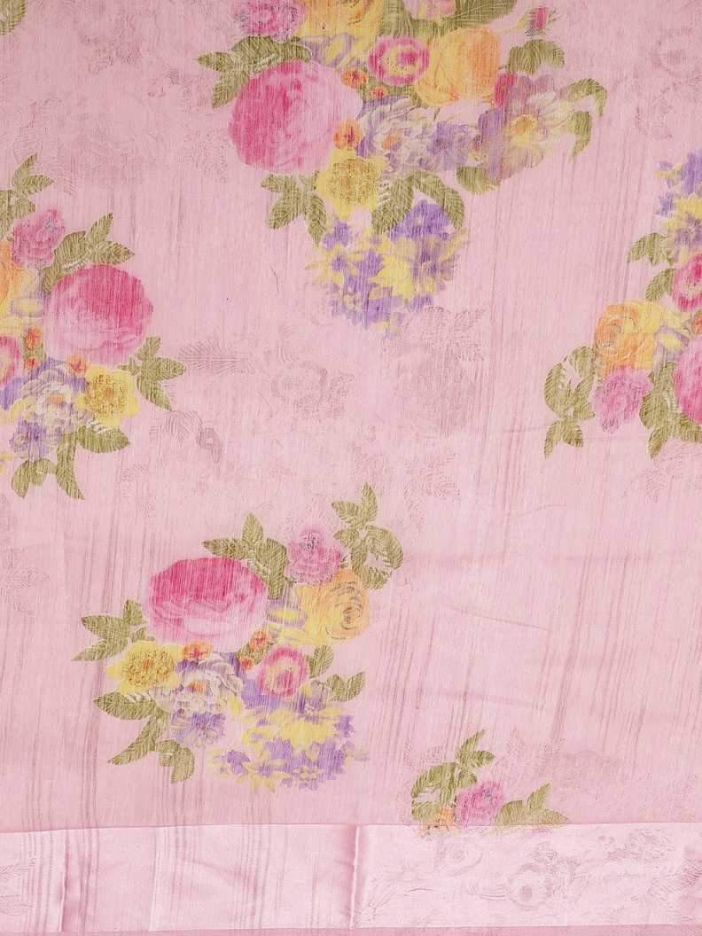 Ishin Poly Cotton Pink Printed Women's Saree