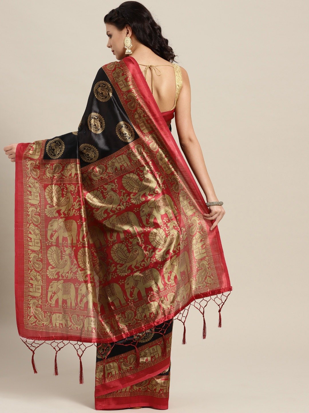 Ishin Art Silk Black Ethnic Motifs Printed Women's Saree Including Blouse Piece