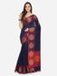 Ishin Poly Cotton Navy Blue Woven Women's Saree With Tassels