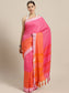 Ishin Cotton Orange & Pink Half & Half Solid Women's Saree With Tassels