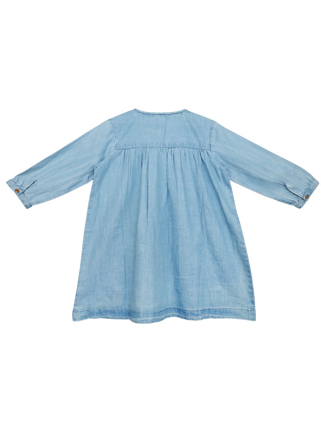 Ishin Girls Denim Cotton Embroidered Flared Dress