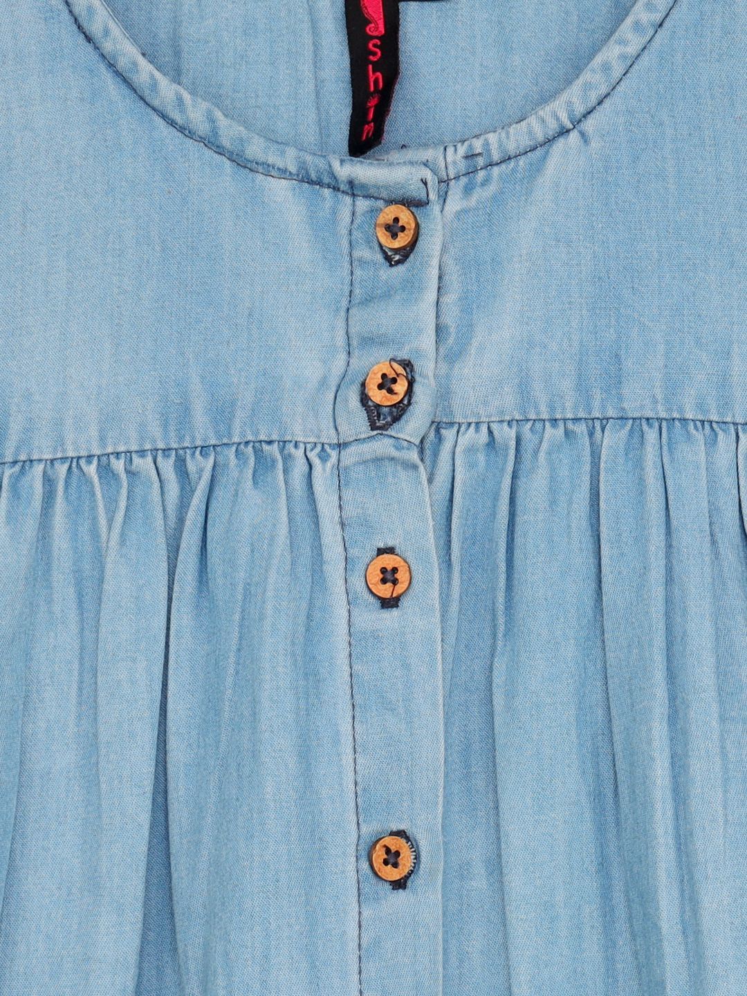 Ishin Girls Denim Cotton Embroidered Flared Dress