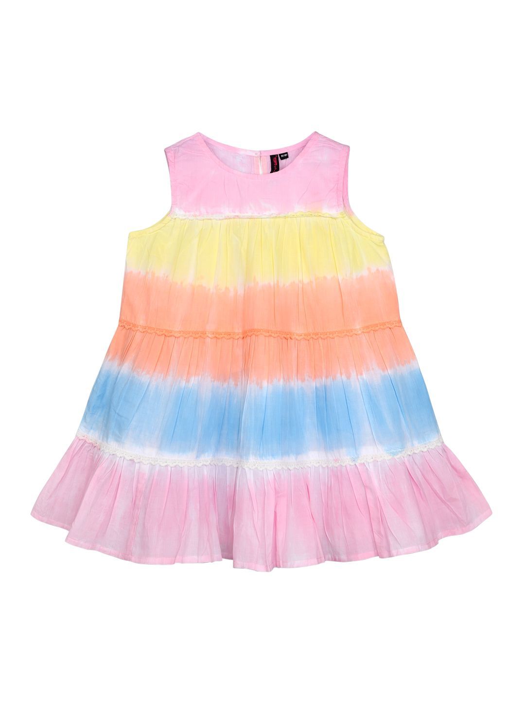 Ishin Girls Cotton Blend Multicolor Tie & Dye Flared Dress