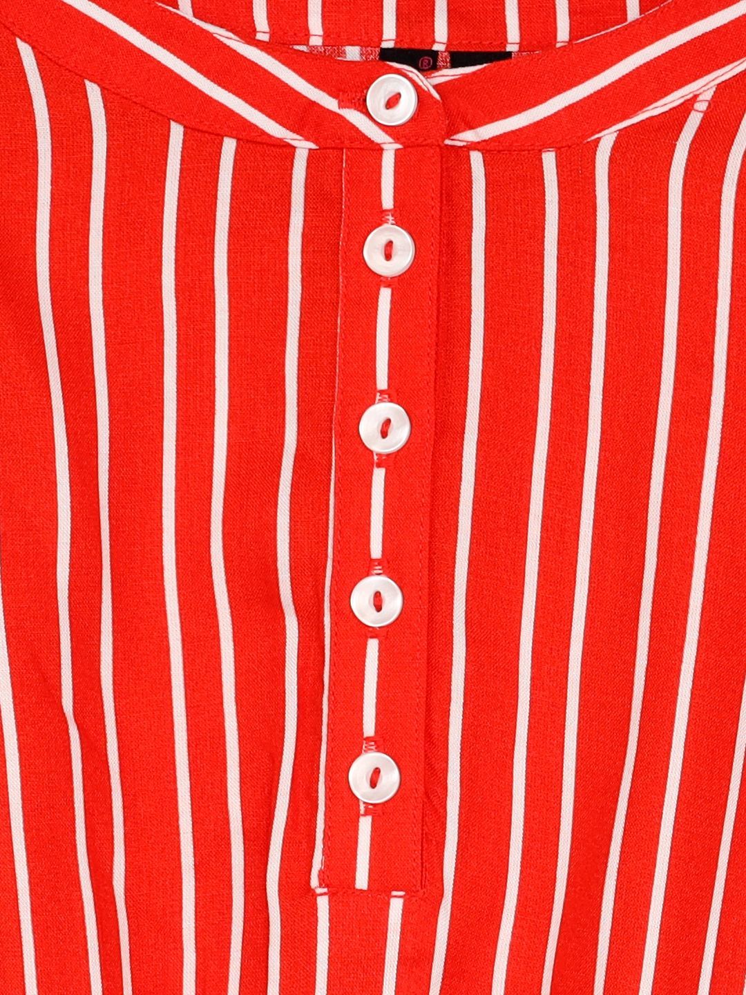 Ishin Girls Rayon Red Striped Print Flared Dress