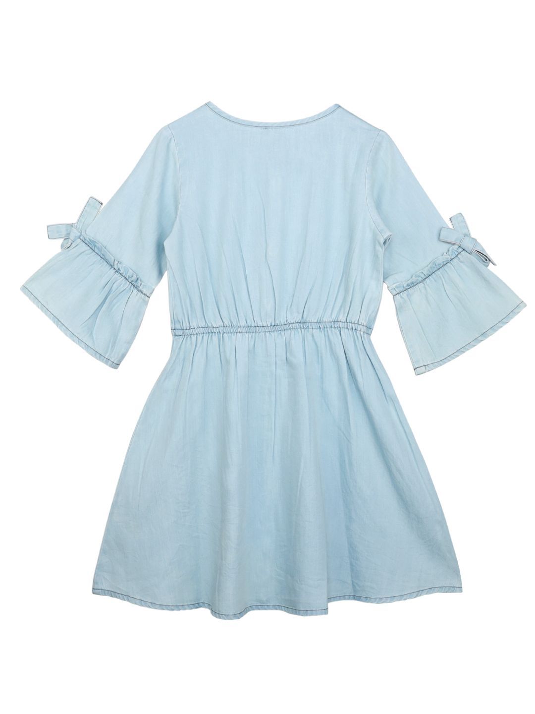 Ishin Girls Denim Cotton Blue Solid Flared Dress