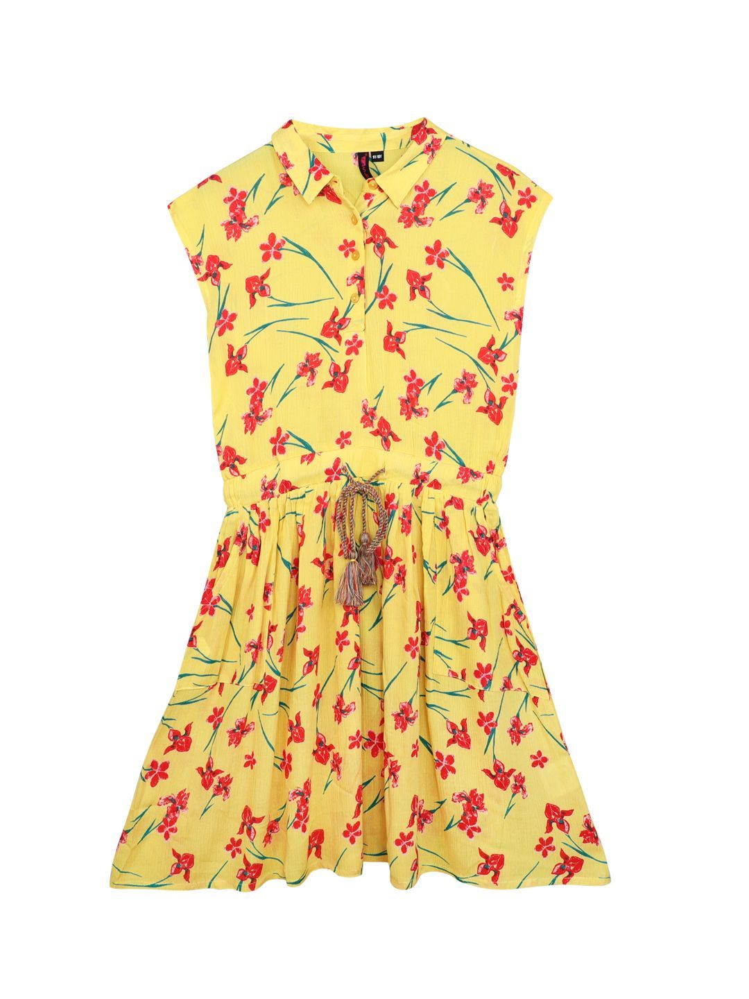 Ishin Girls Rayon Yellow Printed Flared Dress