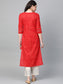 Ishin Women's Cotton Red Embellished A-Line Kurta