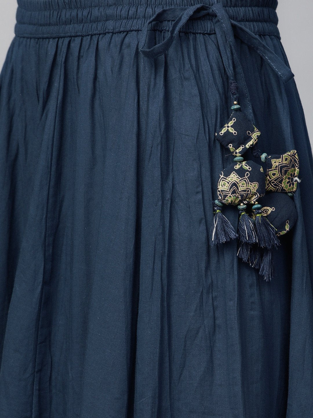 Ishin Women's Cotton Navy Blue Foil Printed A-Line Kurta Palazzo Set