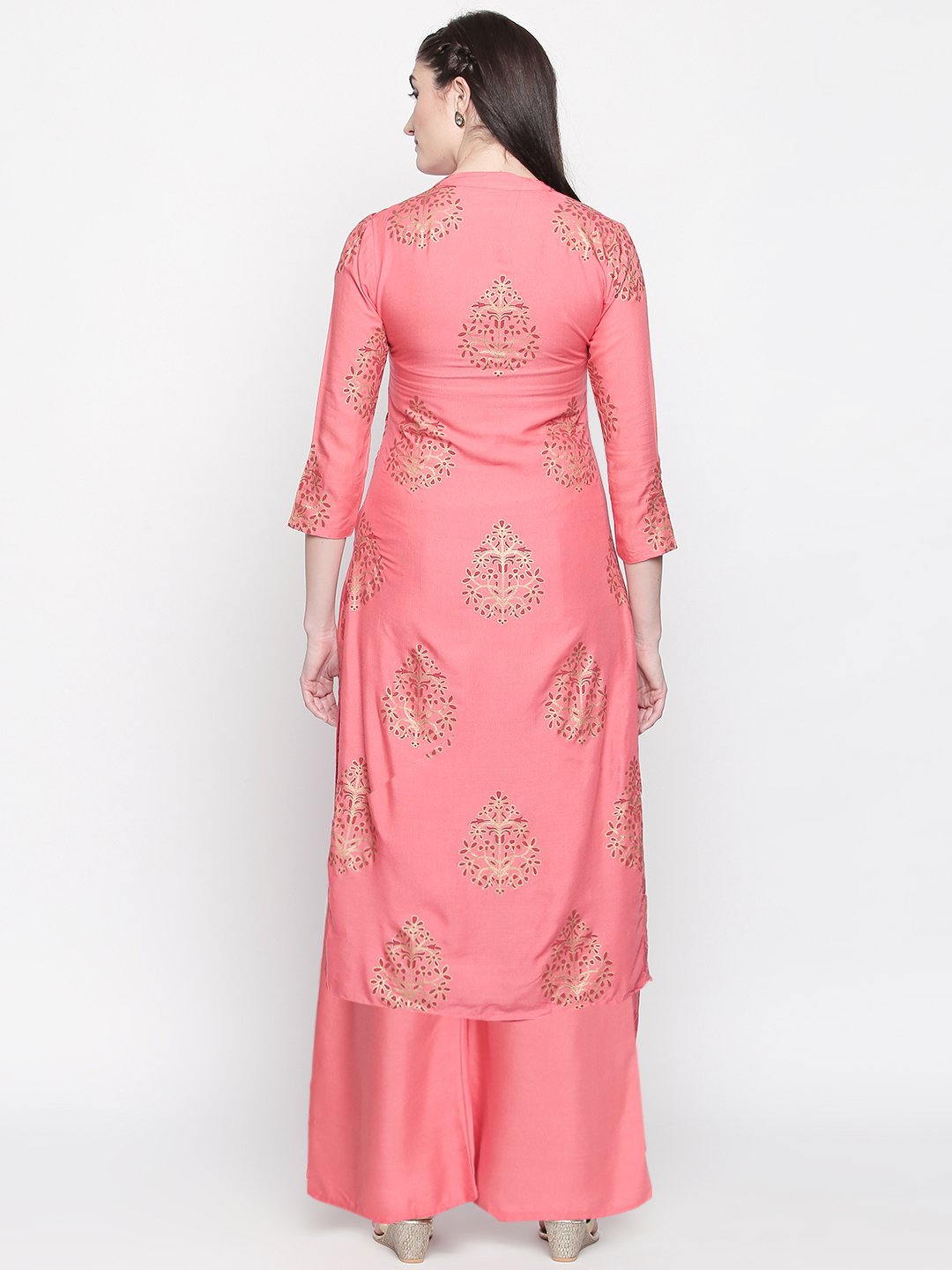 Ishin Women's Rayon Pink Printed A-Line Kurta