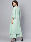 Ishin Women's Cotton Sea Green Printed A-Line Kurta Palazzo Set With Jacket