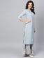 Ishin Women's Cotton Light Blue Embroidered A-Line Kurta Sharara Set