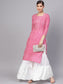 Ishin Women's Cotton Pink & White Printed With Gota Patti A-Line Kurta Sharara Set