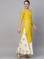 Ishin Women's Rayon Yellow & Off White Solid A-Line Kurta With Embellished Skirt