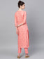 Ishin Women's Cotton Pink Foil Printed A-Line Kurta Palazzo Set