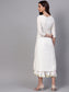 Ishin Women's Cotton White Embroidered Anarkali Dress