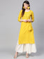 Ishin Women's Cotton Mustard Yellow Embroidered A-Line Kurta