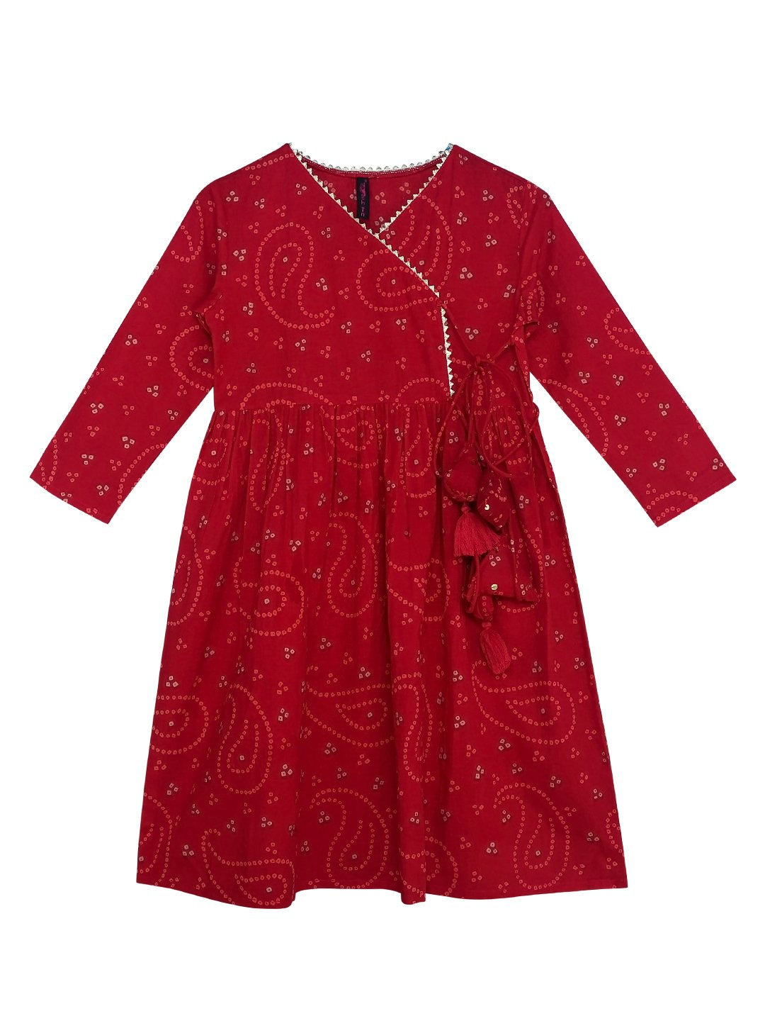 Buy Ishin Girls Red Embroidered Bandhani Angrakha Dress Online