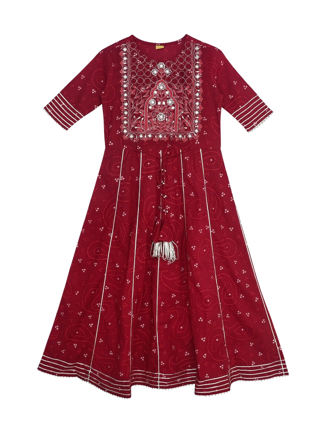 Ishin Girls  Maroon Embroidered Fit & Flare Dress
