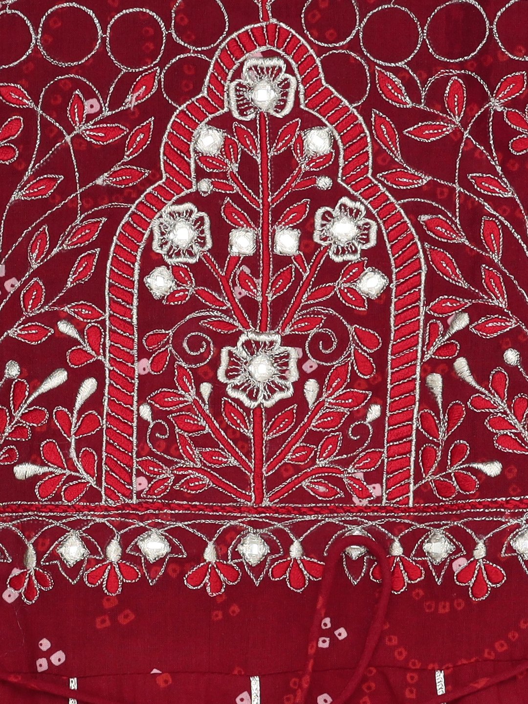 Ishin Girls  Maroon Embroidered Fit & Flare Dress