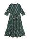 Ishin Girls Green Block Printed Tiered Dress