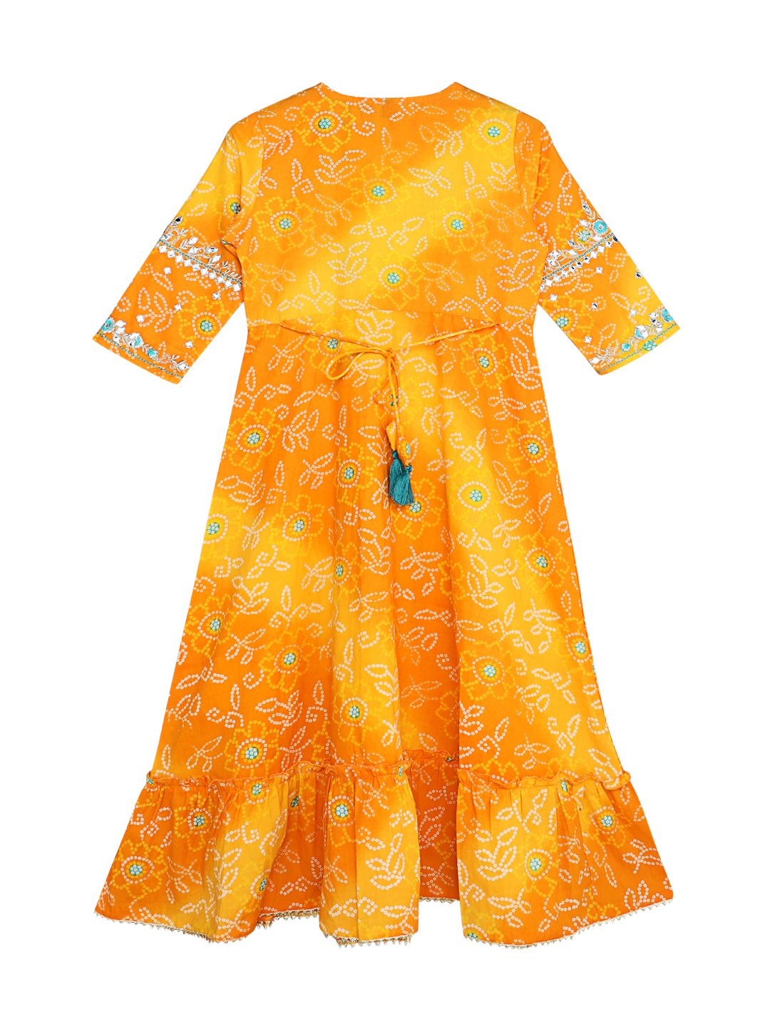 Ishin Girls Mustard Embroidered Tiered Dress