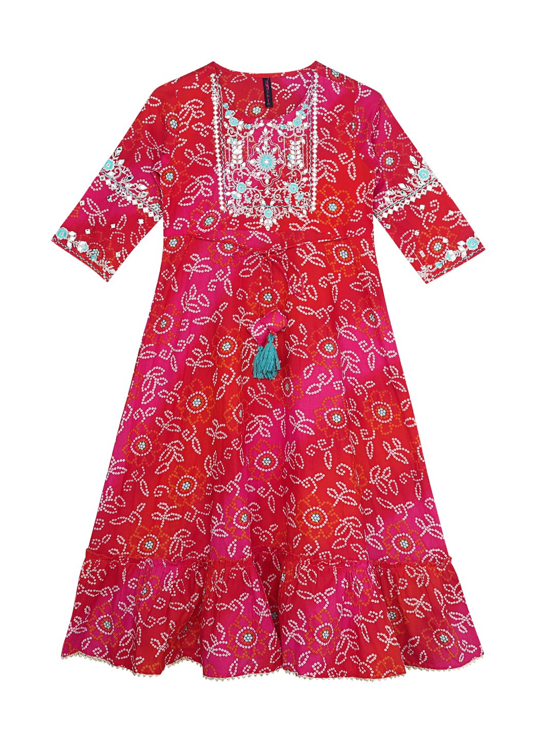 Ishin Girls Pink Embroidered Tiered Dress