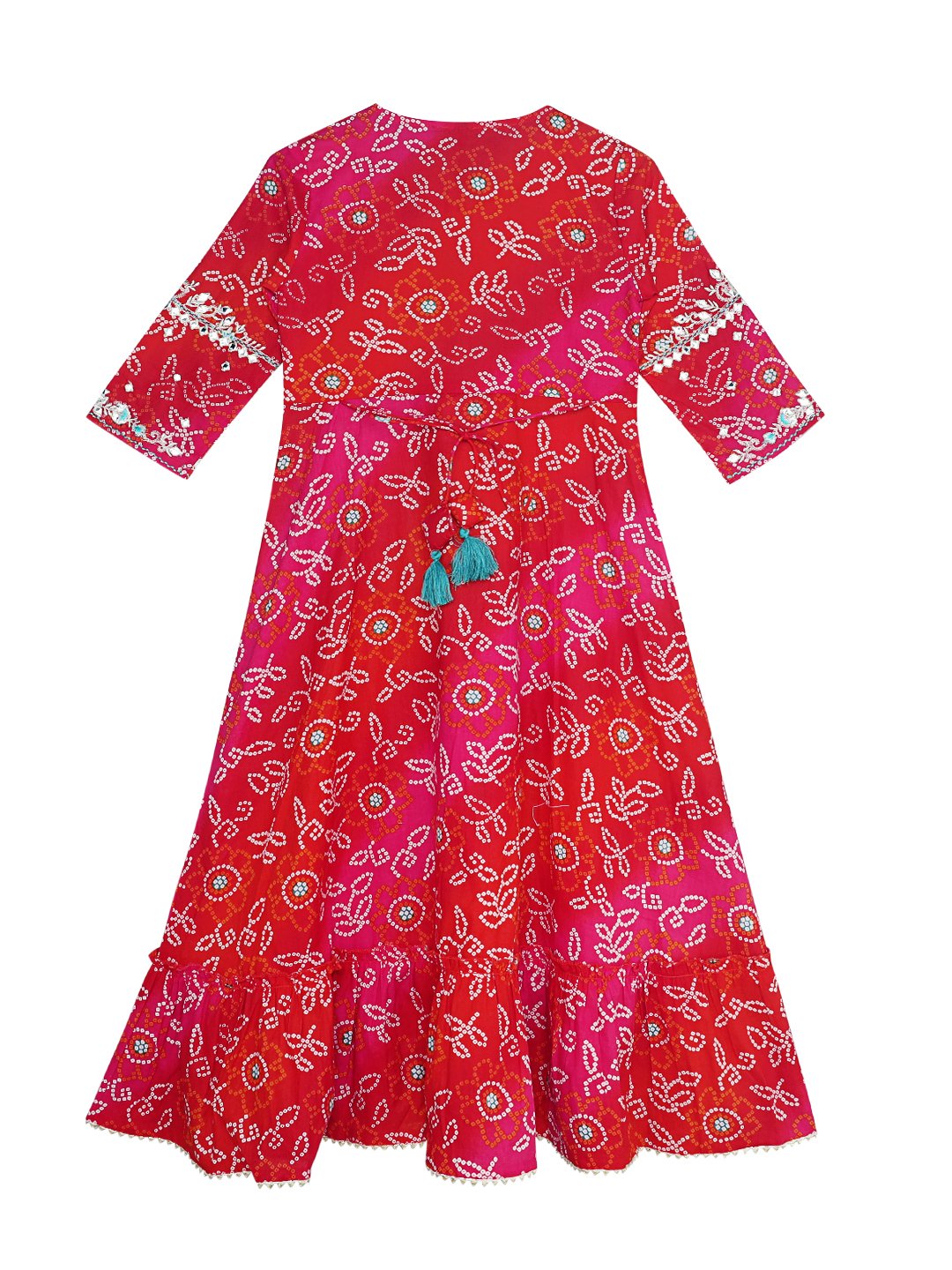 Ishin Girls Pink Embroidered Tiered Dress
