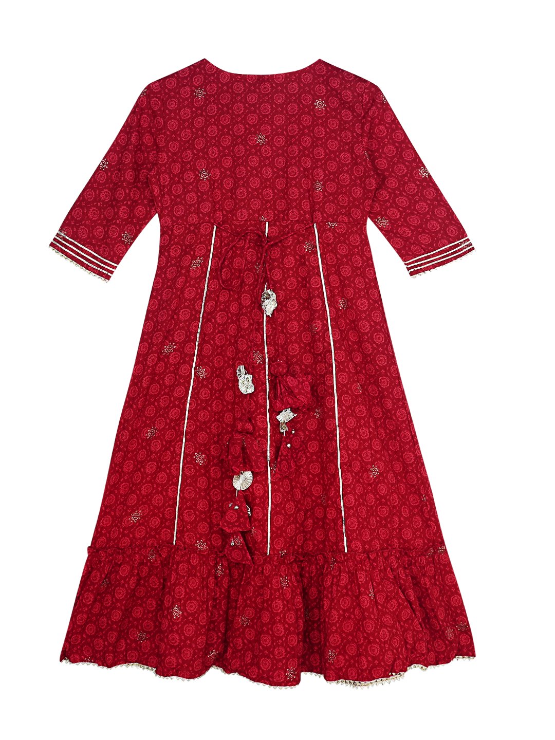 Ishin Girls Maroon Embroidered Tiered Dress