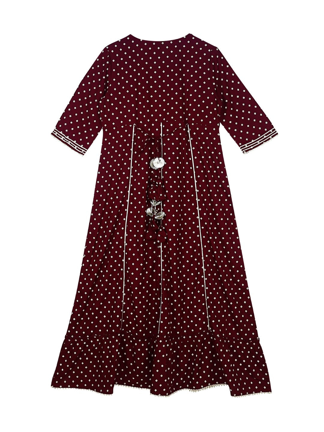 Ishin Girls Maroon Embroidered Fit & Flare Dress