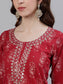 Ishin Women's Cotton Red Gota Patti Embellished A-Line Kurta