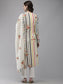 Ishin Women's Silk Blend Off White Embellished A-Line Kurta With Dupatta