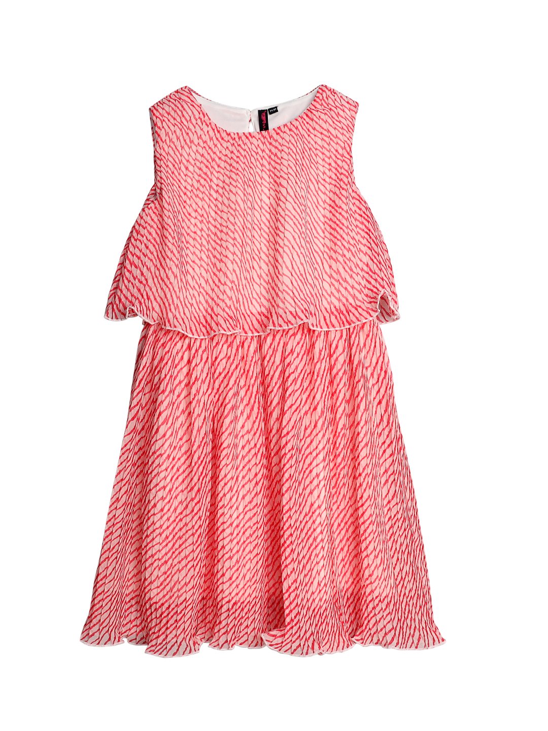Ishin Girls Polyester Pink Printed Flared Dress