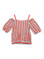 Ishin Girls Rayon White & Red Striped Cold Shoulder Top