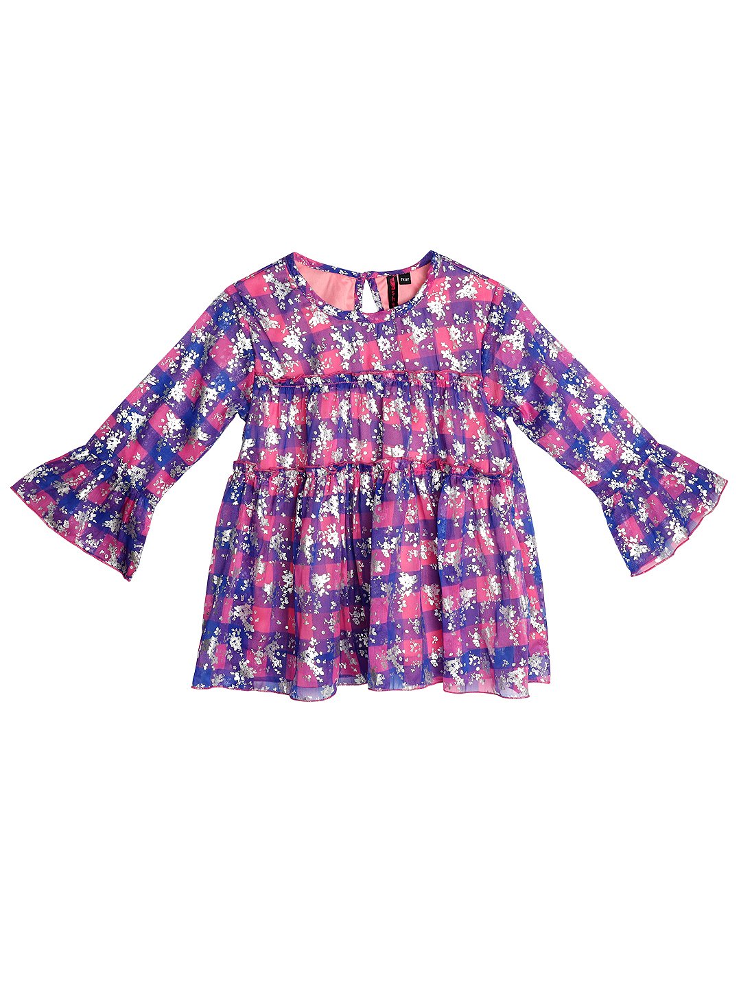 Ishin Girls Polyester Blue & Pink Foil Printed Top