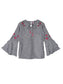 Ishin Girls Cotton Polyester Grey Embroidered Top