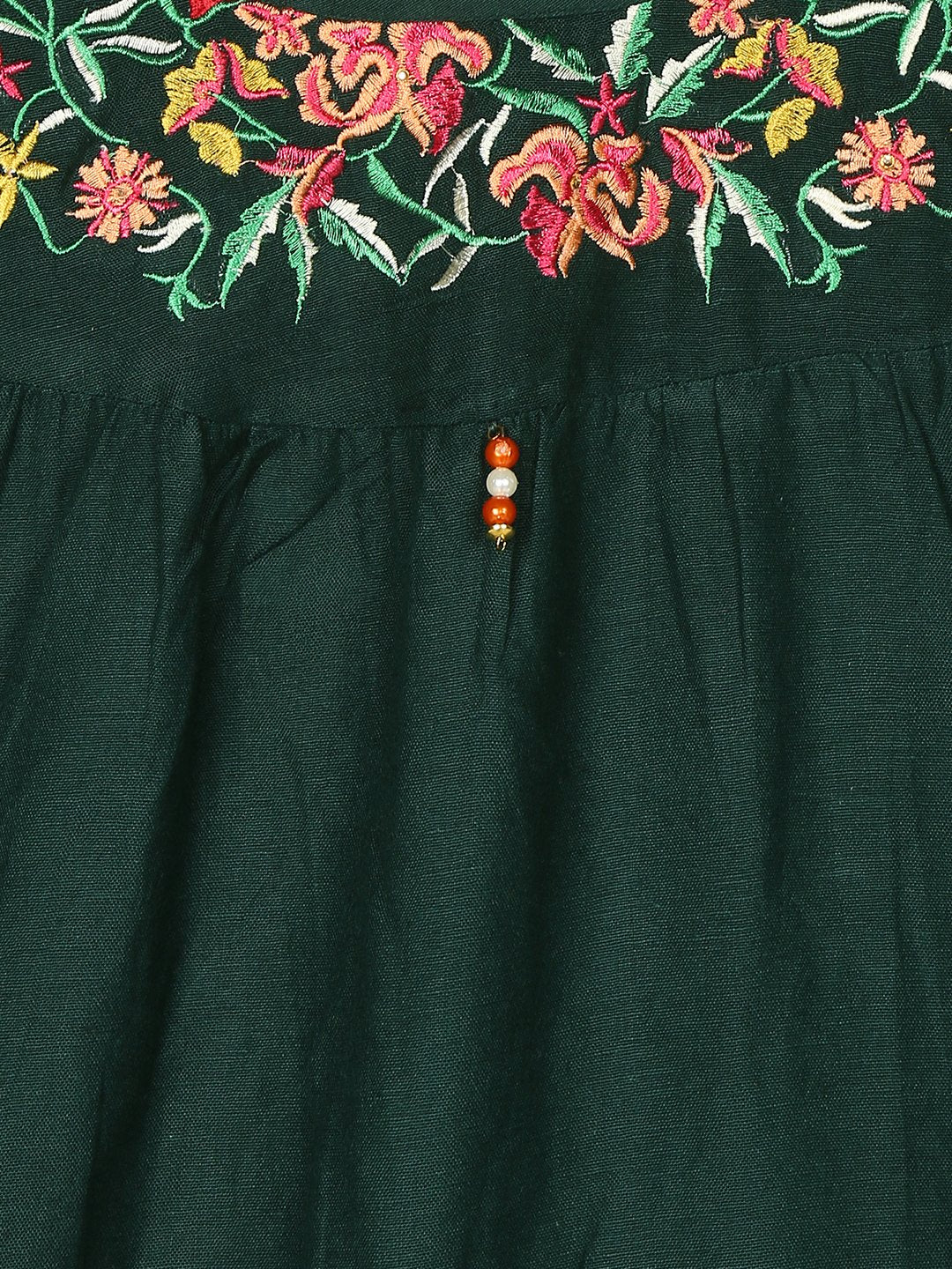 Ishin Girls Viscose Rayon Green Embroidered Top