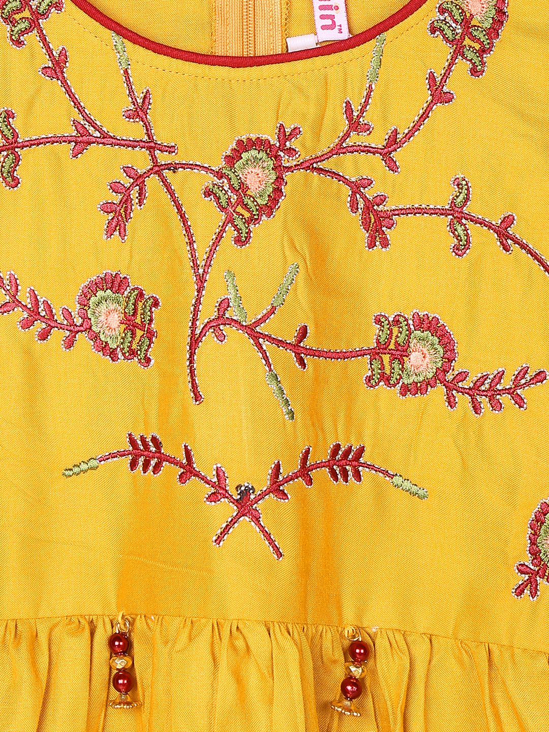 Ishin Girls Viscose Rayon Mustard Embroidered Top