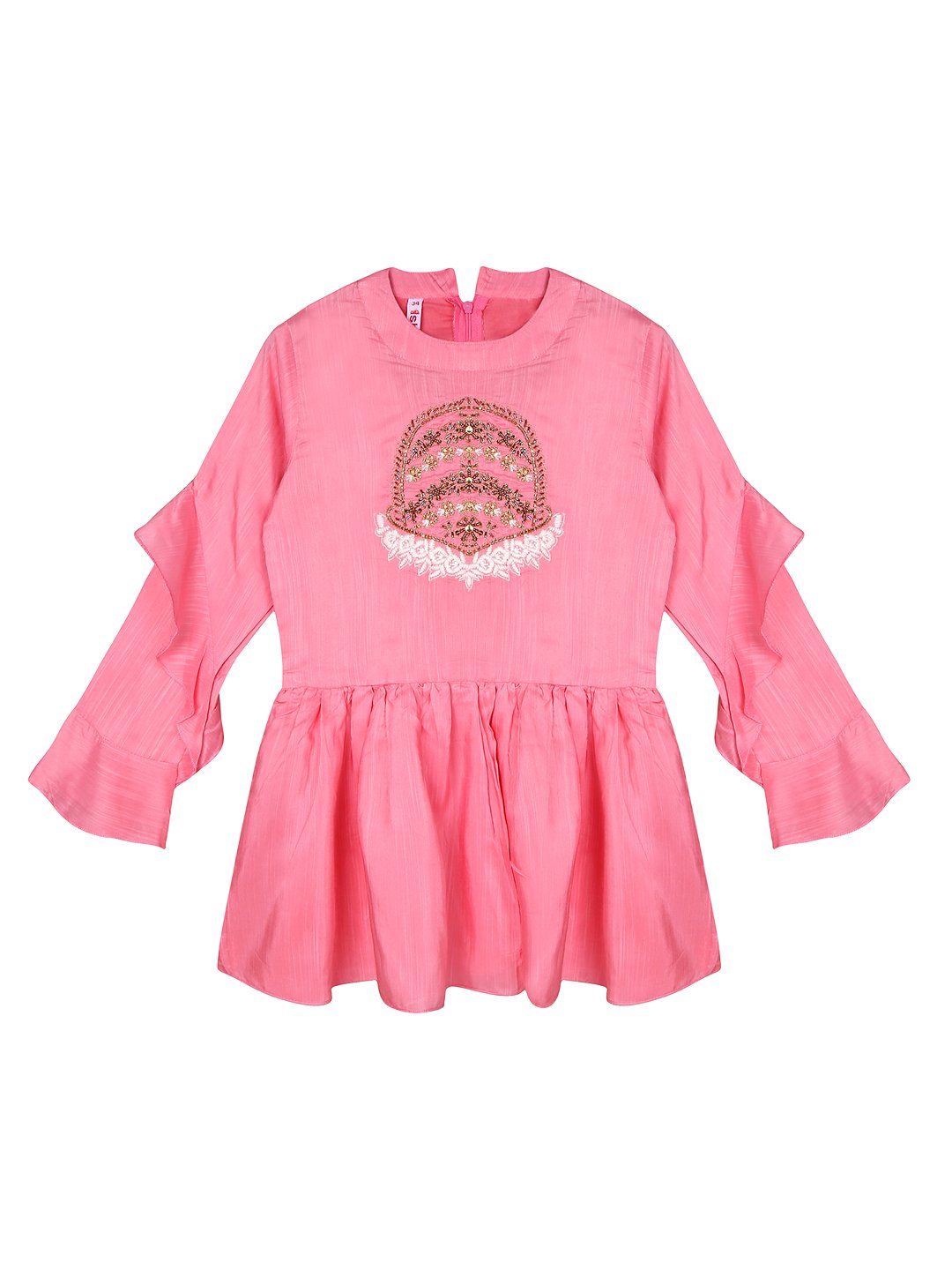 Ishin Girls Polyester Pink Embroidered Top