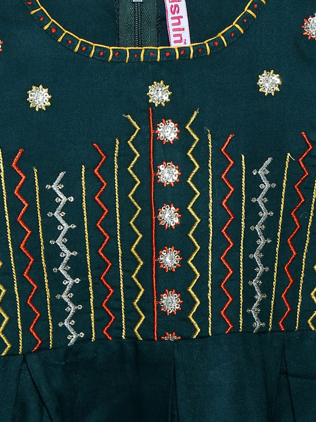 Ishin Girls Viscose Rayon Teal Embroidered Top