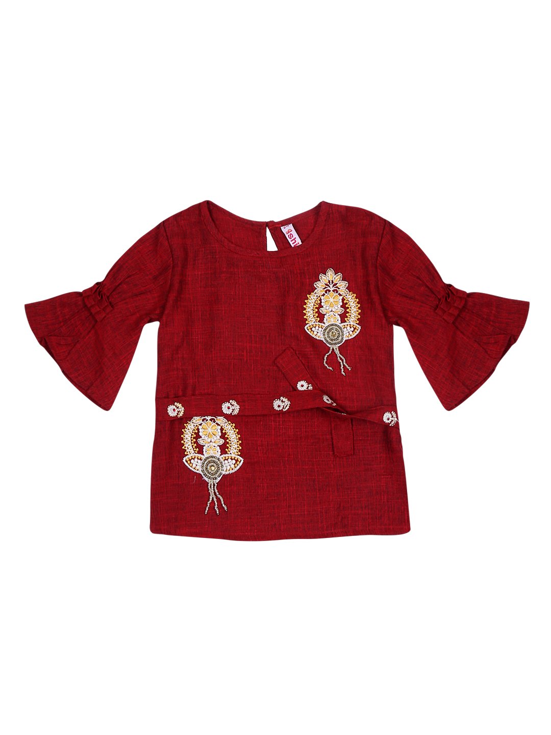 Ishin Girls Polyester Maroon Embroidered Top