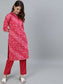 Ishin Women's Pink Bandhani Printed Straight Kurta With Trouser