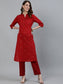 Ishin Women's Red Printed Straight Kurta With Trouser