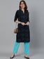 Ishin Women's Navy Blue Bandhani Printed Straight Kurta With Trouser