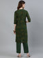 Ishin Women's Green Bandhani Printed Straight Kurta With Trouser