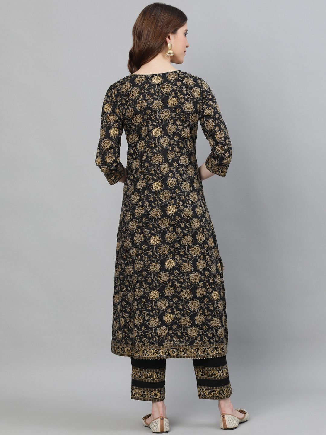 Ishin Women's Cotton Printed With Gota Patti A-Line Kurta Trouser Set