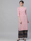 Ishin Women's Rayon Pink & Blue Foil Printed Straight Kurta Palazzo Set
